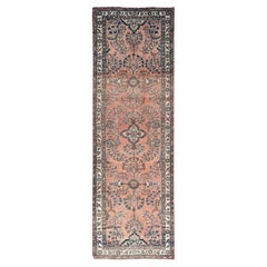 3'5"x10'2" Red Vintage Zoroastrian Lilahan Worn Down Abrash Oriental Runner Rug