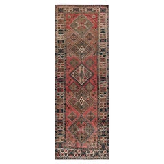 3'5"x10'3" Blush Red Vintage Persian Bakhtiar Hand Knotted Pure Wool Runner Rug