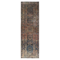 Alfombra de pasillo de 3'5" x 10'6", de color marrón, estilo vintage, de lana desgastada, anudada a mano, de Farsian Karajeh