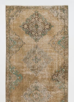 3.5x10.8 Ft Vintage Handmade Distressed Turkish Oushak Runner Rug for Hallway