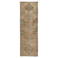 3.5x10.8 Ft Vintage Handmade Distressed Turkish Oushak Runner Rug for Hallway