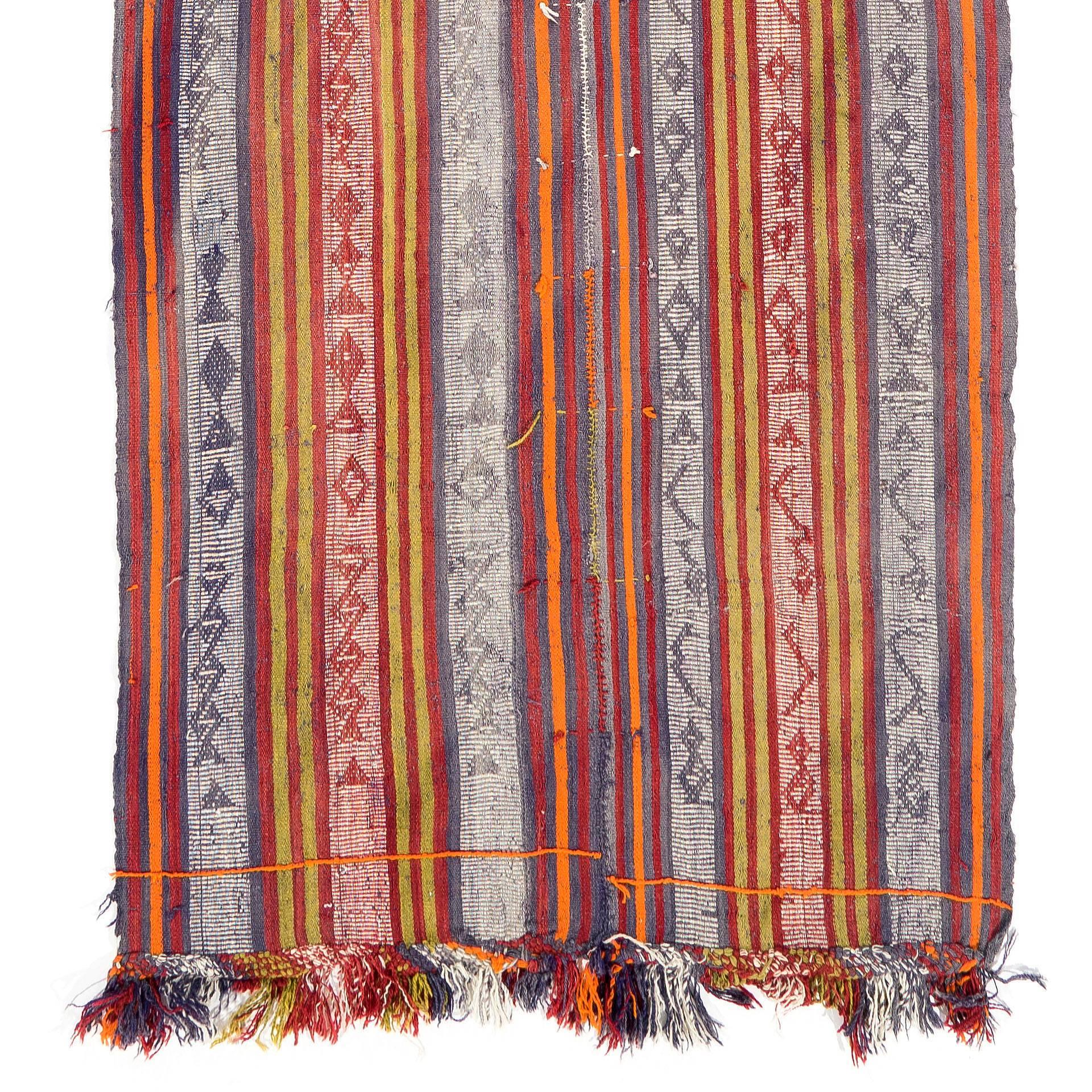 Hand-Woven 3.5x11.5 Ft Nomadic Handwoven Kilim Runner Rug. Flat-weave. Turkish Wool Carpet For Sale