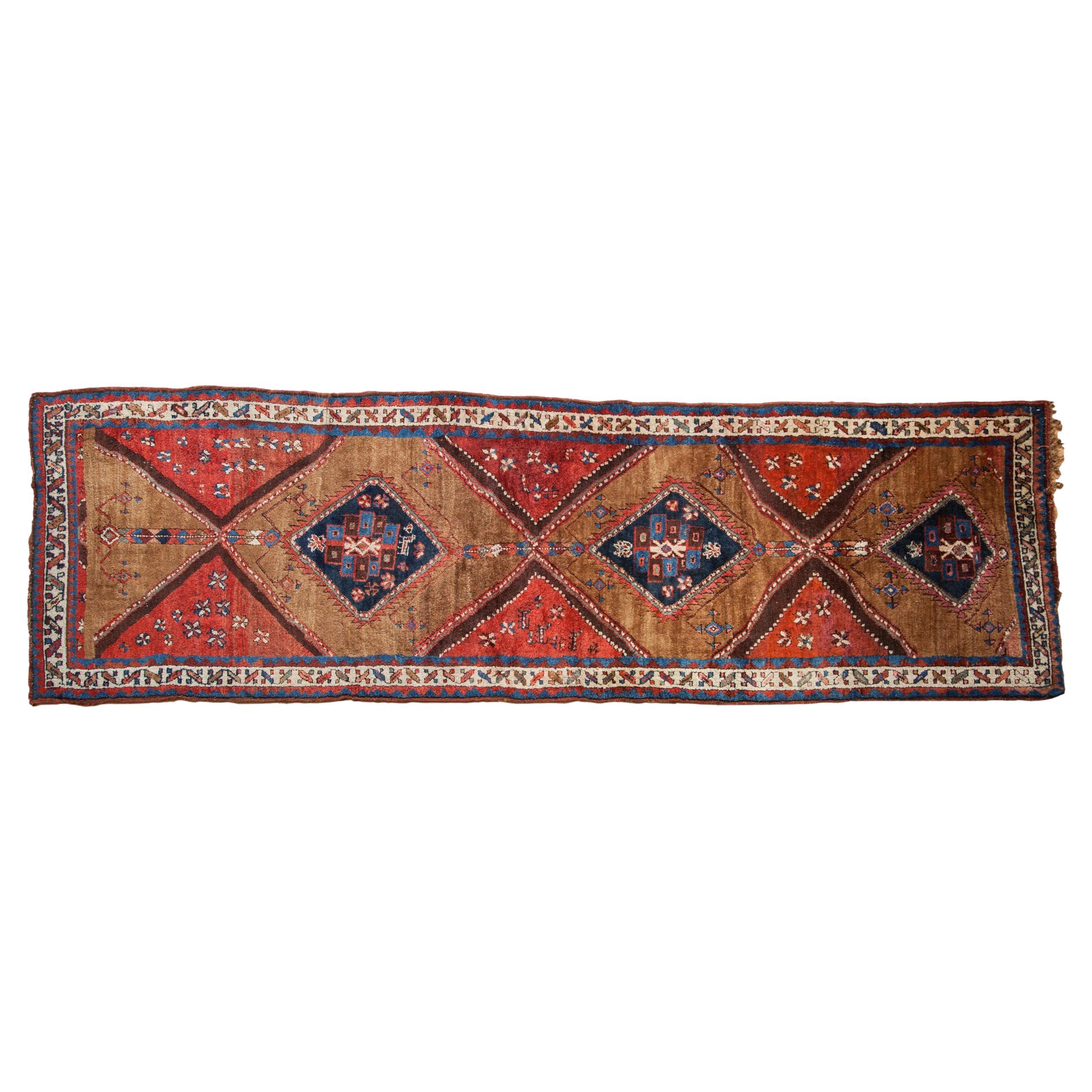 Antique Azerbaijan Runner Rug with Red and Black Tribal Details For