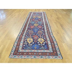 3'5"x12'9" Blue Full Pile Antique Mint Condition Hand Knotted Wool Runner Rug