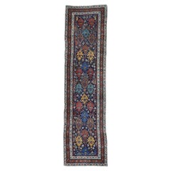 3'5"x12'9" Blue Full Pile Antique Mint Condition Hand Knotted Wool Runner Rug