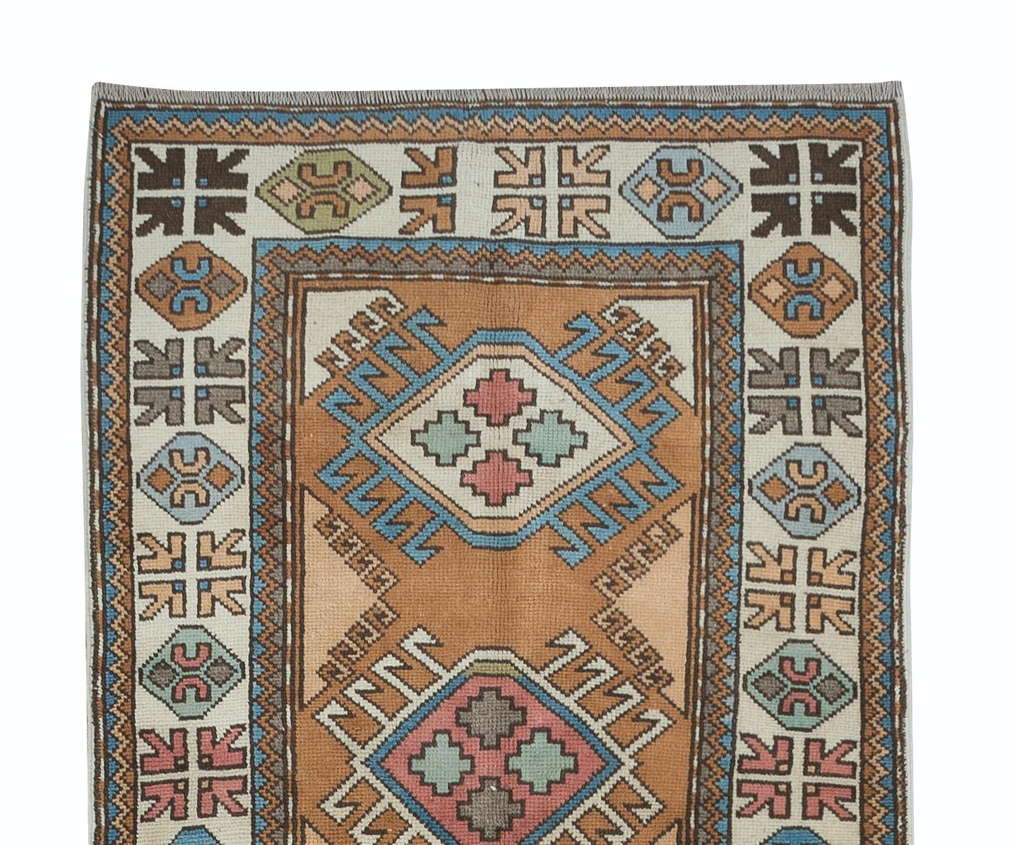 Hand-Knotted 3.5x13.4 Ft Hand Knotted Modern Turkish Corridor Carpet, Narrow Hallway Runner For Sale