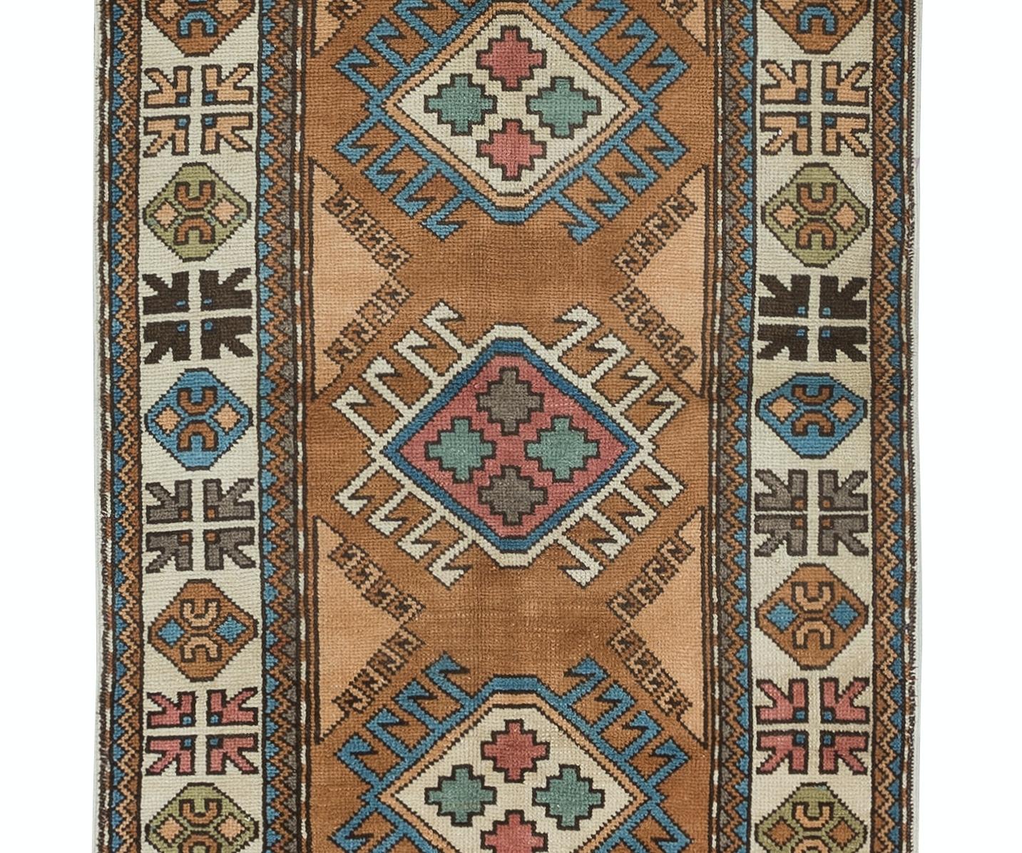 Contemporary 3.5x13.4 Ft Hand Knotted Modern Turkish Corridor Carpet, Narrow Hallway Runner For Sale