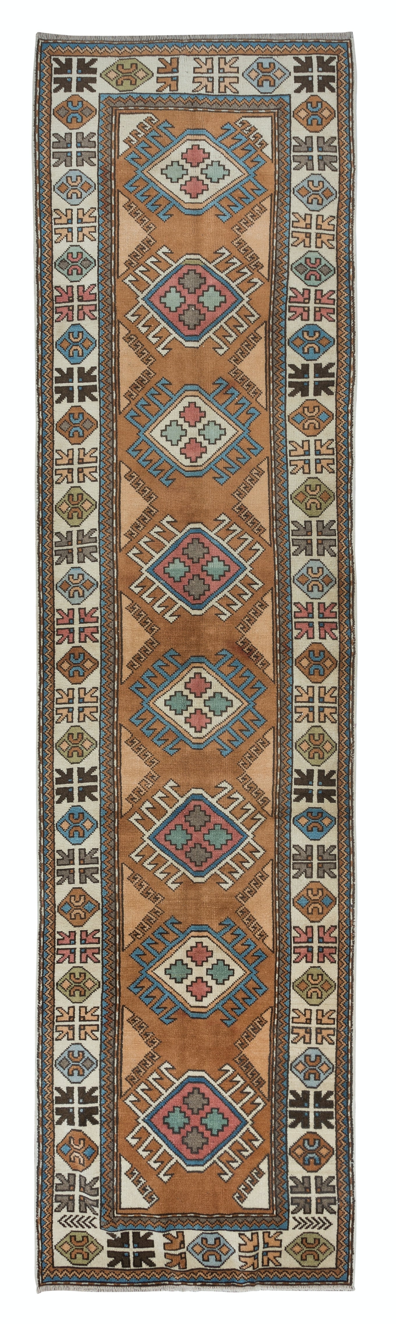 3.5x13.4 Ft Hand Knotted Modern Turkish Corridor Carpet, Narrow Hallway Runner For Sale