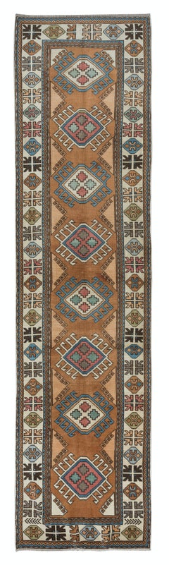 3.5x13.4 Ft Hand Knotted Modern Turkish Corridor Carpet, Narrow Hallway Runner