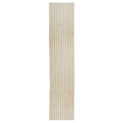 3.5x15.6 Ft Vintage Handmade Checkered Türkisch Lange Läufer Kilim für Flur