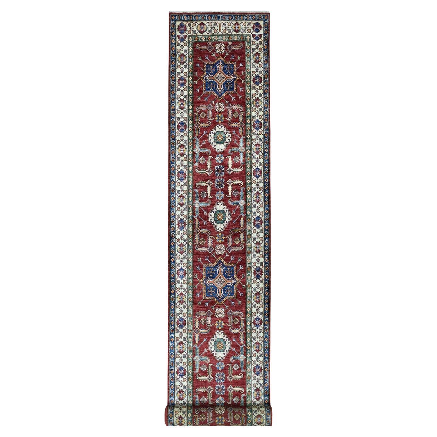3'5 "x19'3" Rot Super Kazak Geometrisches Design Handgeknüpft XL Läufer Orientteppich