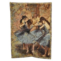 35"x25" French Wall Hanging Tapestry Jacquard Ballet Dancers in Blue Edgar Degas