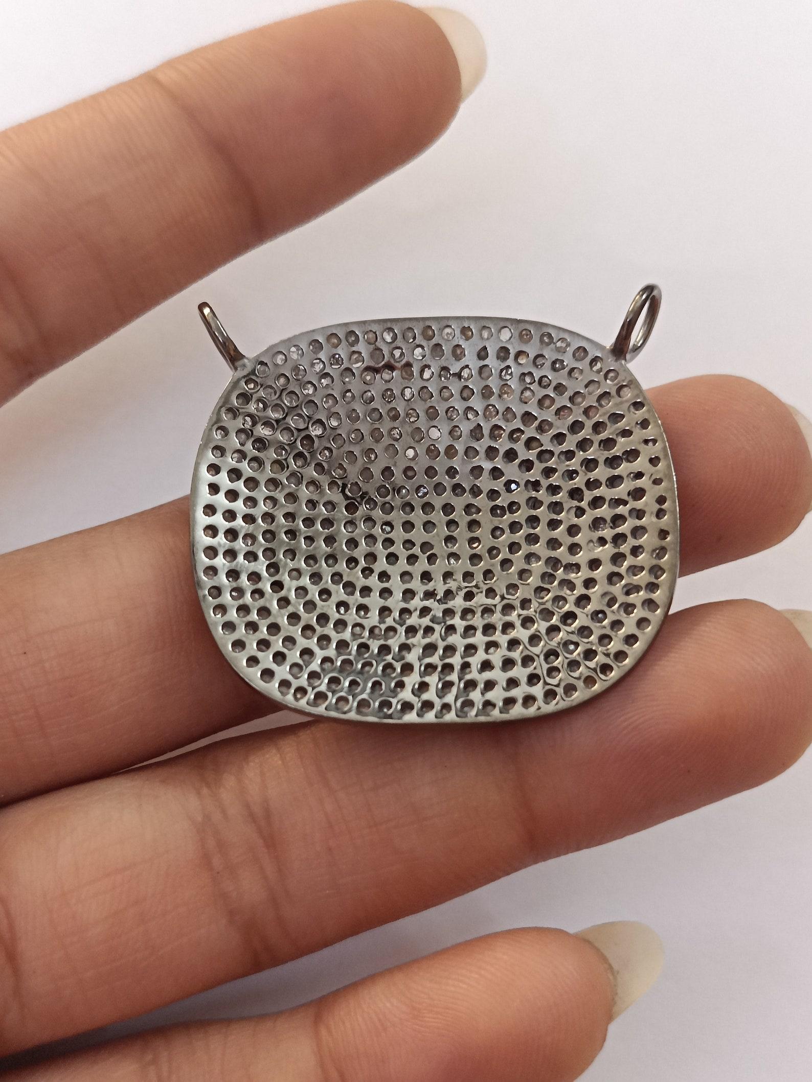 Connettore per collana con diamante Pave 35x32 mm in argento Sterling 925 Forma quadrata. In condizioni Nuovo in vendita a Chicago, IL
