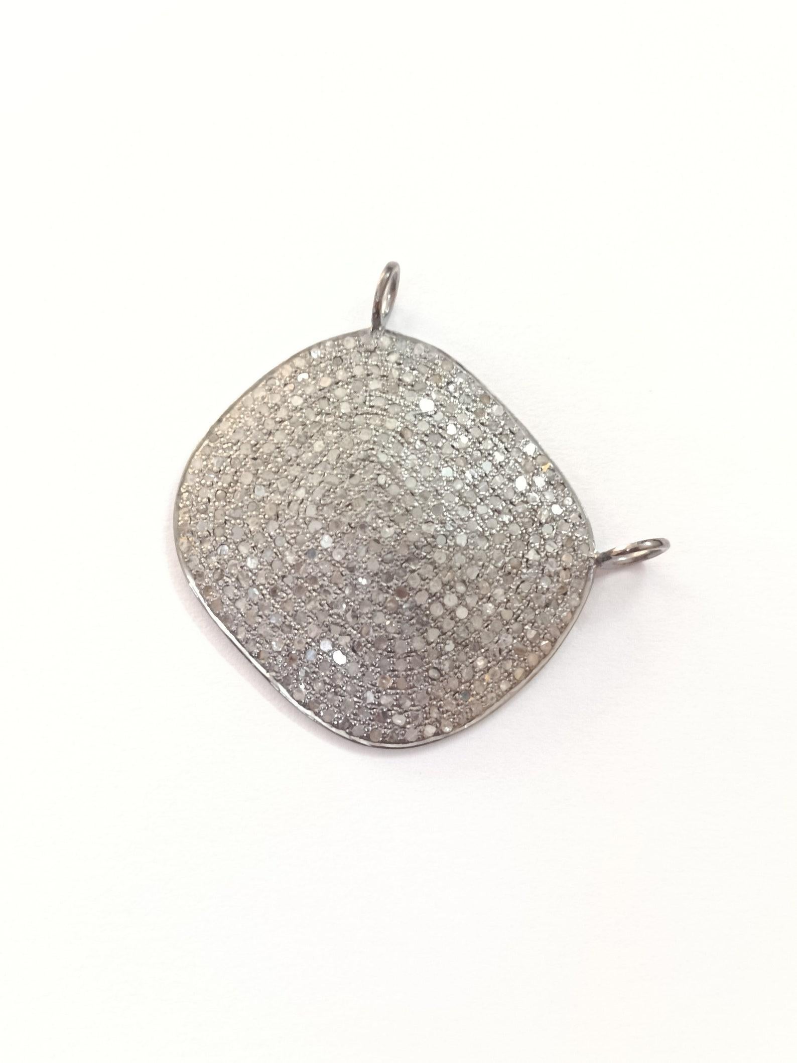 da uomo o donna Connettore per collana con diamante Pave 35x32 mm in argento Sterling 925 Forma quadrata. in vendita