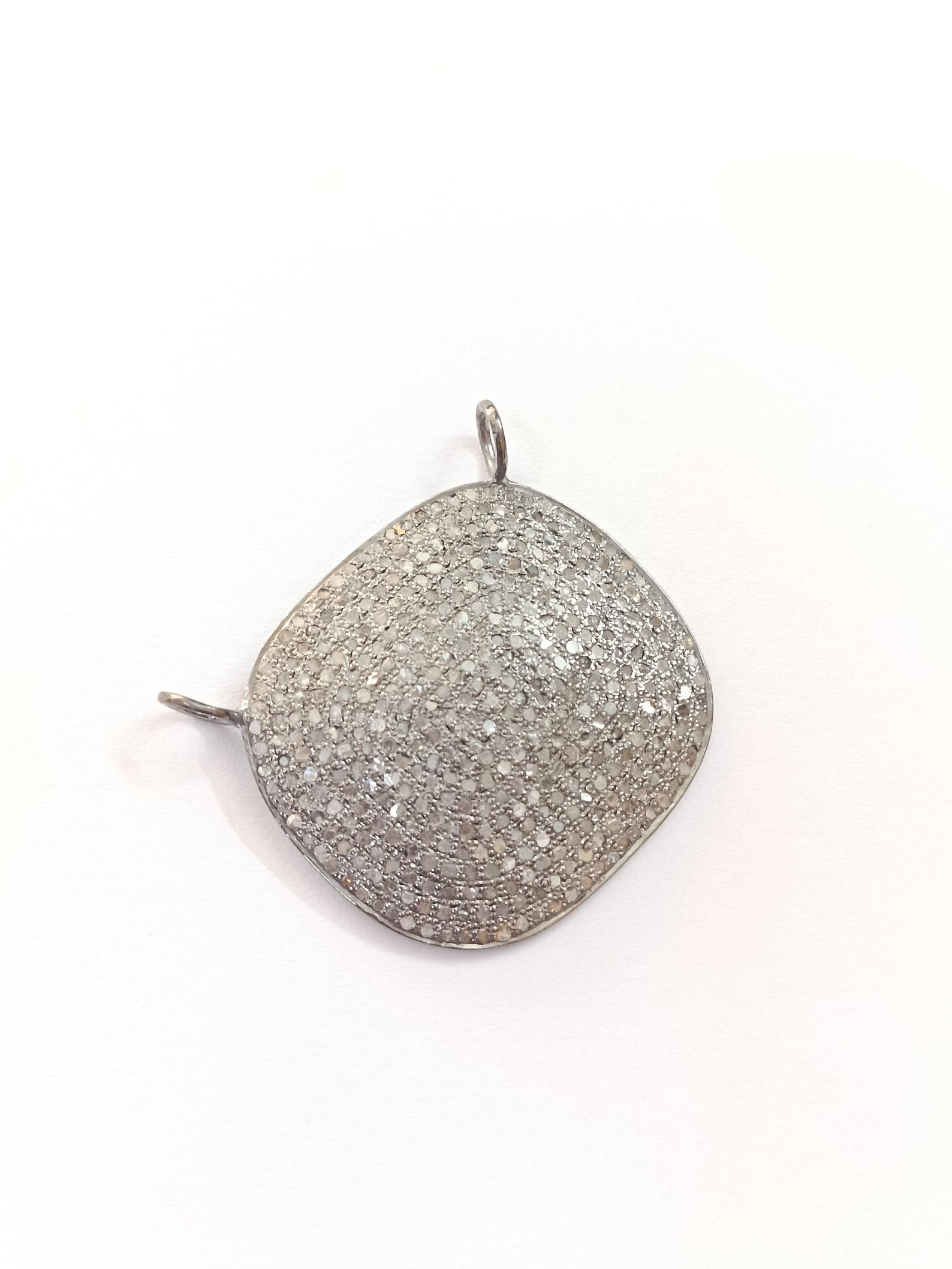 Connettore per collana con diamante Pave 35x32 mm in argento Sterling 925 Forma quadrata. in vendita 1