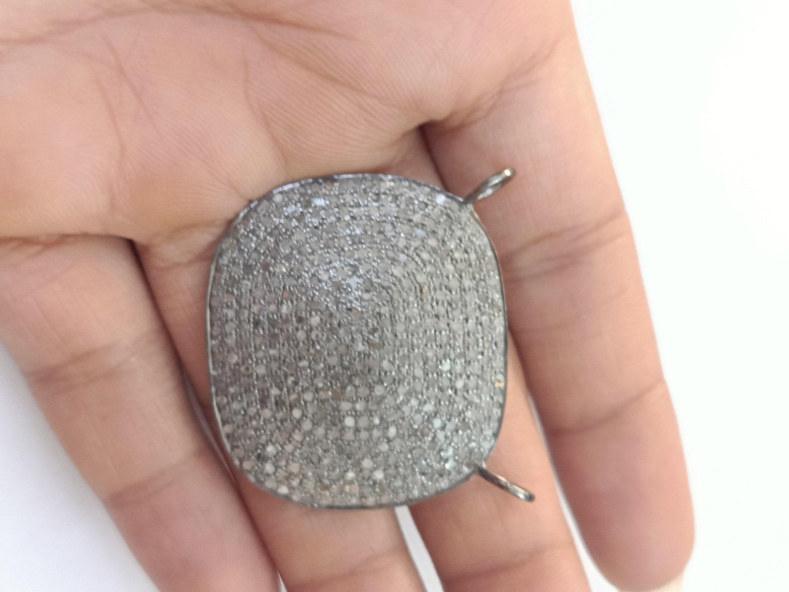Connettore per collana con diamante Pave 35x32 mm in argento Sterling 925 Forma quadrata. in vendita 2