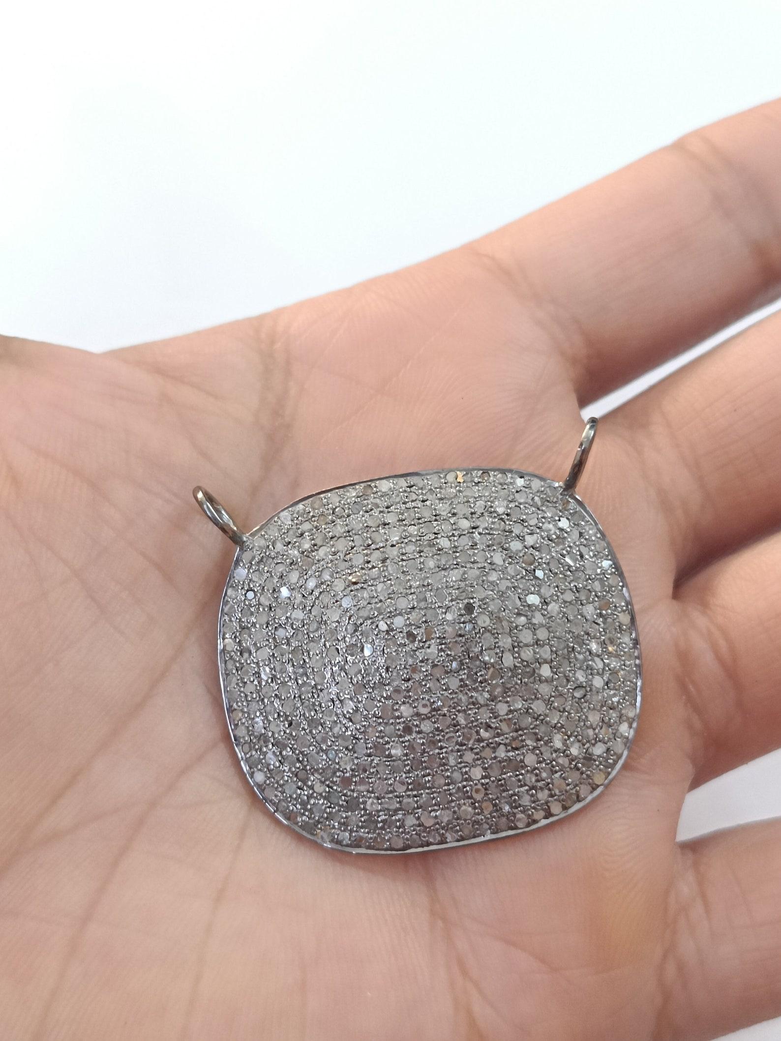Connettore per collana con diamante Pave 35x32 mm in argento Sterling 925 Forma quadrata. in vendita 3