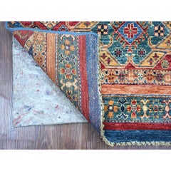 3'5"x3'7" Colorful Afghan Super Kazak Khorjin Design Natural Wool Sqaure Rug
