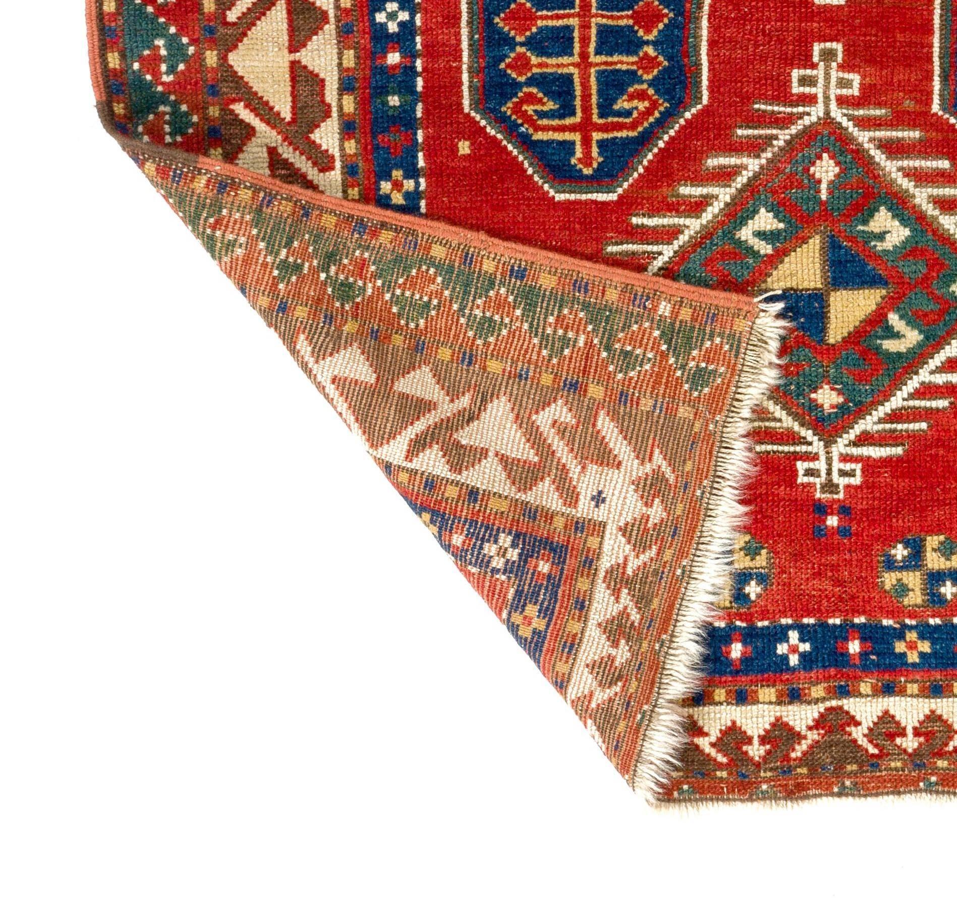Kazakh 3.5x3.9 Ft Rare Antique Caucasian Borchalo Kazak Prayer Rug, Ca 1875 en vente