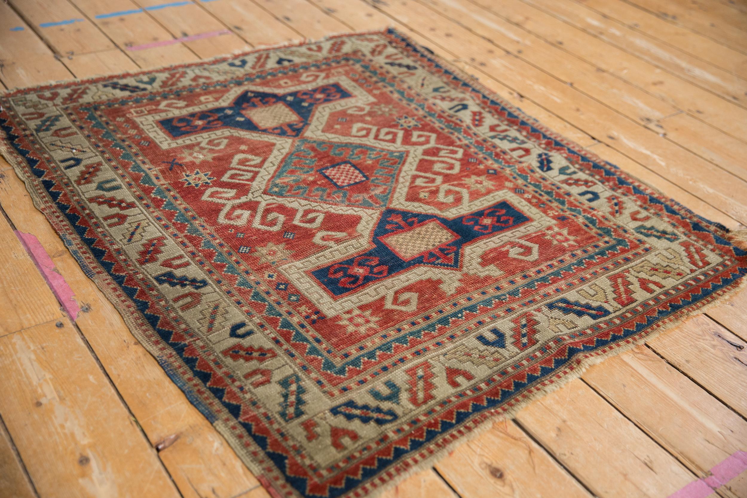 Hand-Knotted Antique Kazak Square Rug For Sale