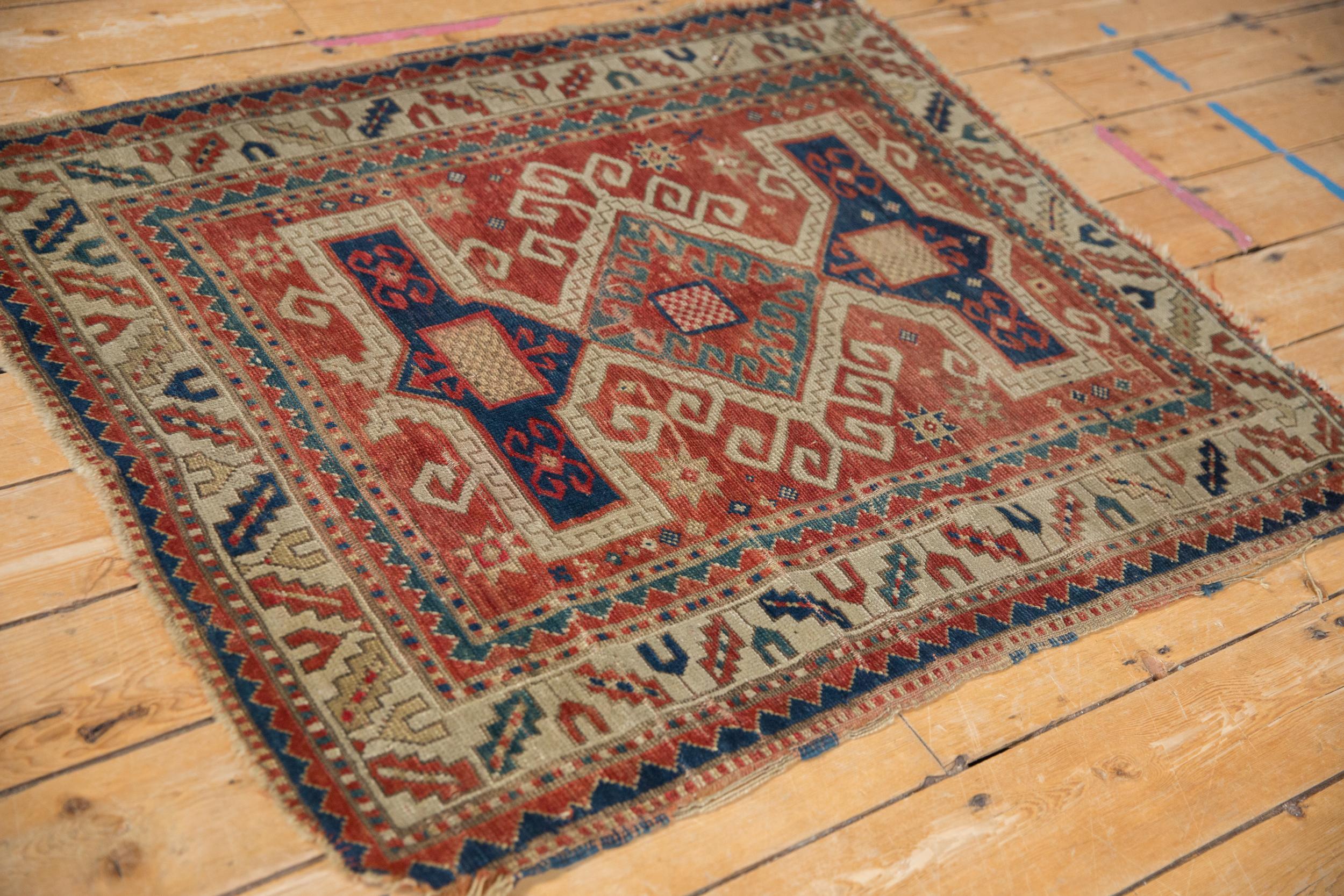 Antique Kazak Square Rug In Fair Condition For Sale In Katonah, NY