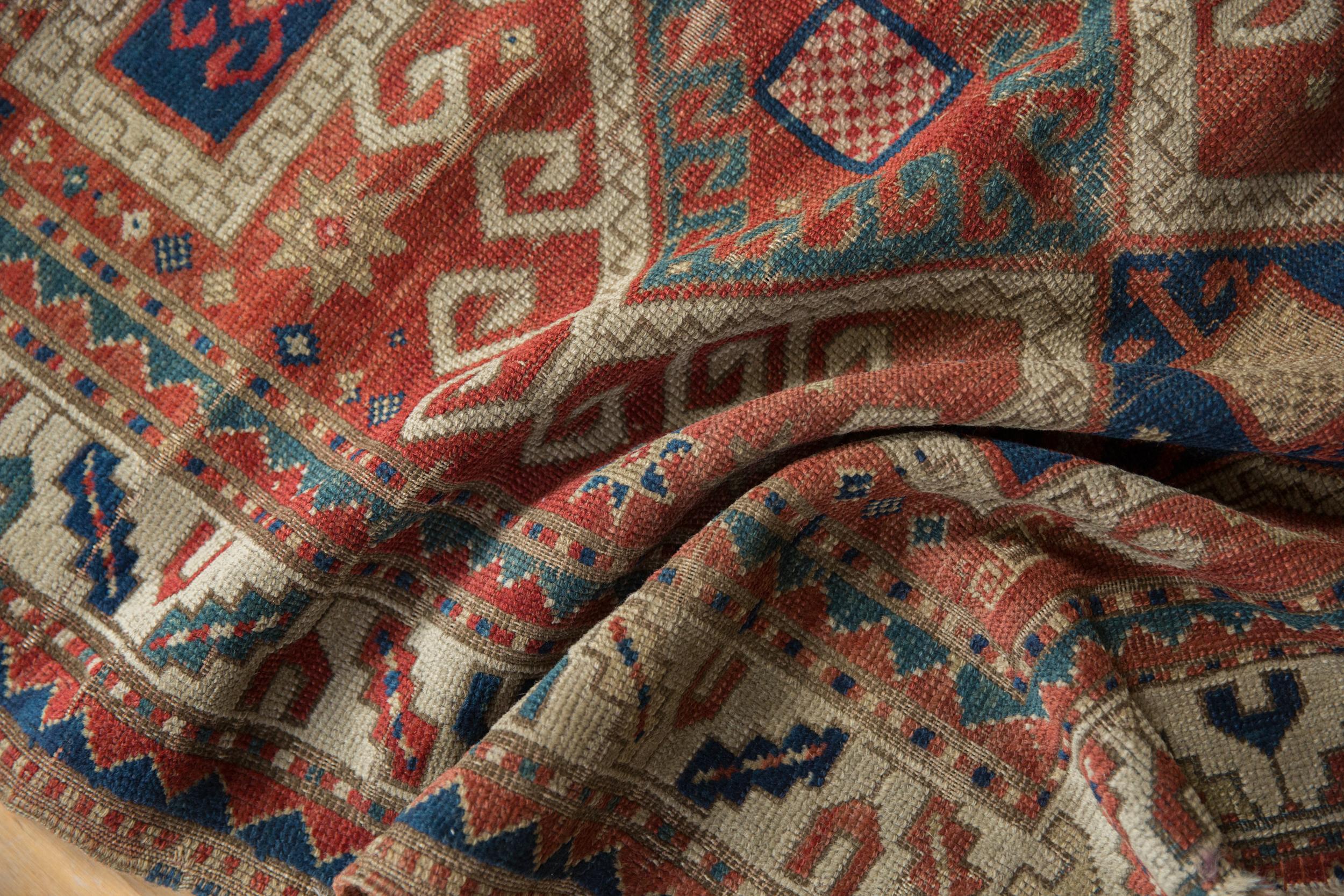 3.5x4 Antiker Kazak Quadratischer Teppich (Wolle) im Angebot