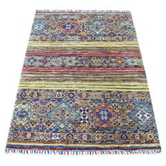 3'5 "x4'10" Todo Nuevo Anudada a Mano Pura Lana Colorida Alfombra Super Kazak Khorjin