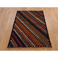 3'5"x4'10" Chocolate Brown Colorful Afghan Baluch Hand Knotted Wool Oriental Rug