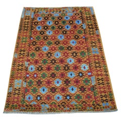 3
5 "x4
10" Arancione Tribale Design Colorato Afgano Baluch Tappeto di Lana Annodato a Mano