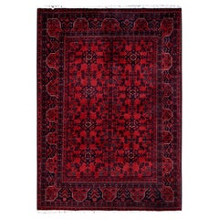 3
5 "x4
10" Roter afghanischer Khamyab mit Tribal Design Handgeknüpfter weicher Wollteppich