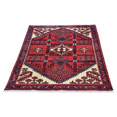 Tapis en laine noué à la main de style vintage « Rural Village », 3'5" x 4'10", en parfait état, sans taches