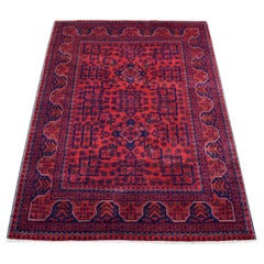 3'5"x4'10" Saturated Red Afghan Khamyab All Over Design Hand Knotted Wool Rug