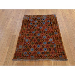 3'5"x4'10" Tawny Brown Afghan Baluch with Geometric Design Hand Knotted Wool Rug