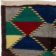 3.5x4.3 Ft Vintage Rug, Colorful Wall Hanging, Decorative Art, Wool Tulu Carpet