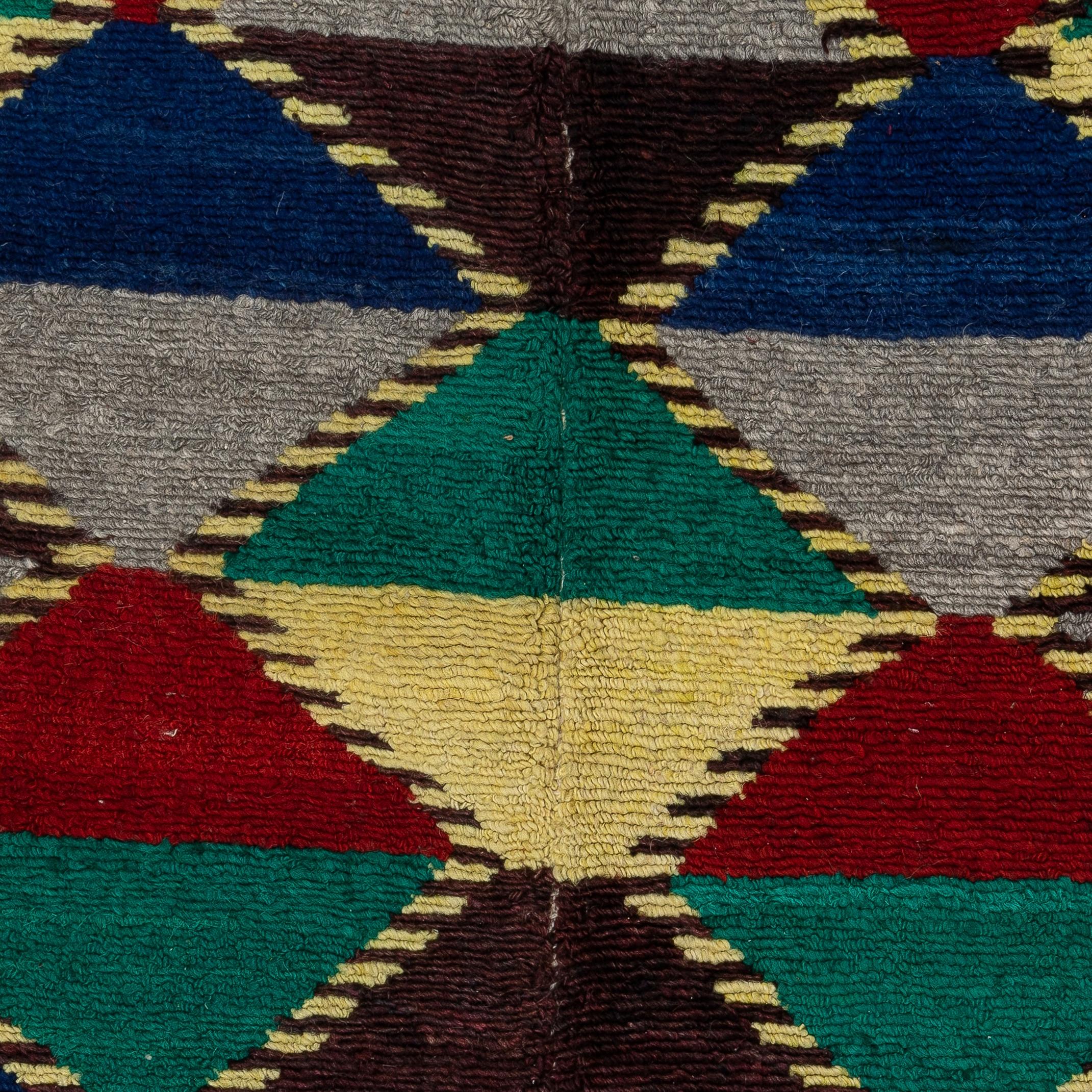 Mid-Century Modern 3.5x4.3 Ft Vintage Rug, Colorful Wall Hanging, Decorative Art, Wool Tulu Carpet (tapis de laine Tulu) en vente