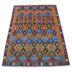 3
5"x4
5" Brown Tribal Design Colorful Afghan Baluch Hand Knotted Pure Wool Rug