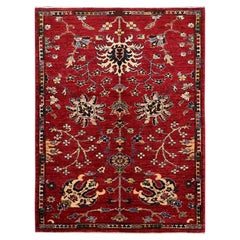 3'5"x4'7" Red Northwest Zoroastrian Design Aryana Grade Hand Knotted Wool Rug