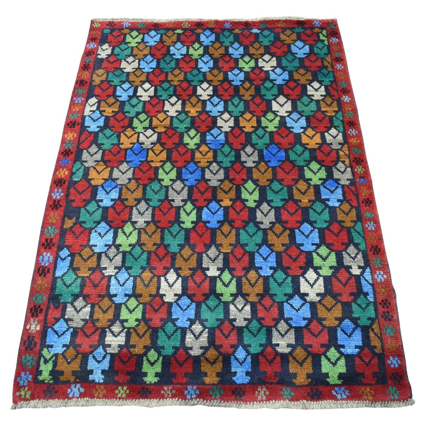 Tappeto rosso tribale dal design colorato afgano Baluch annodato a mano in pura lana 3
5 "x4
8"