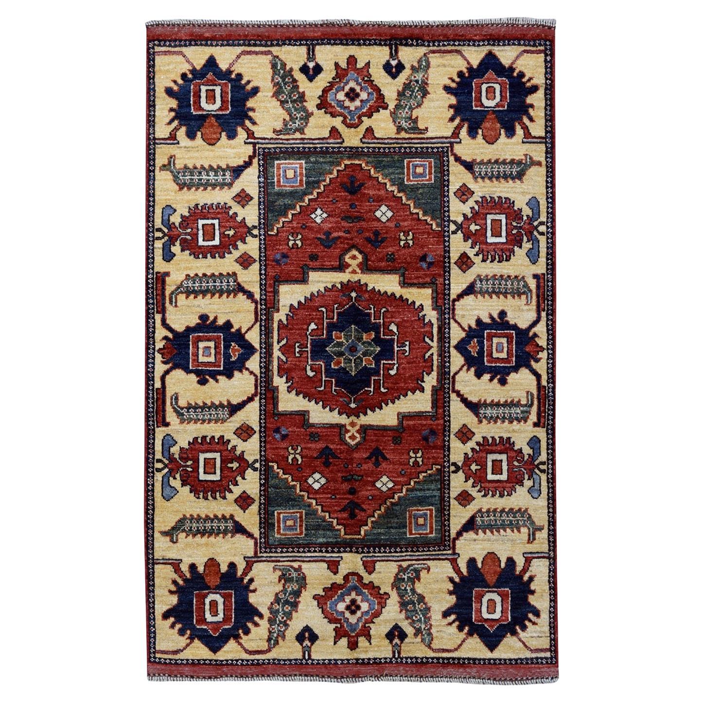 3'5"x4'9" Afghan Ersari Pure Wool Hand-Knotted Oriental Rug For Sale