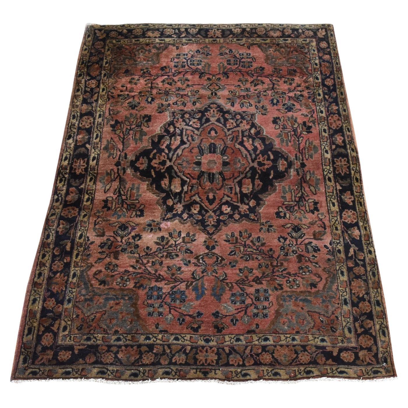 3
5 "x4
9" Blush Red Antike Persische Sarouk Sogar tragen Hand geknüpft reine Wolle Teppich