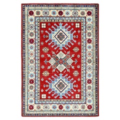 3
5 "x5
 Berry Red Kazak avec motif géométrique Tapis d
Orient en laine nouée à la main