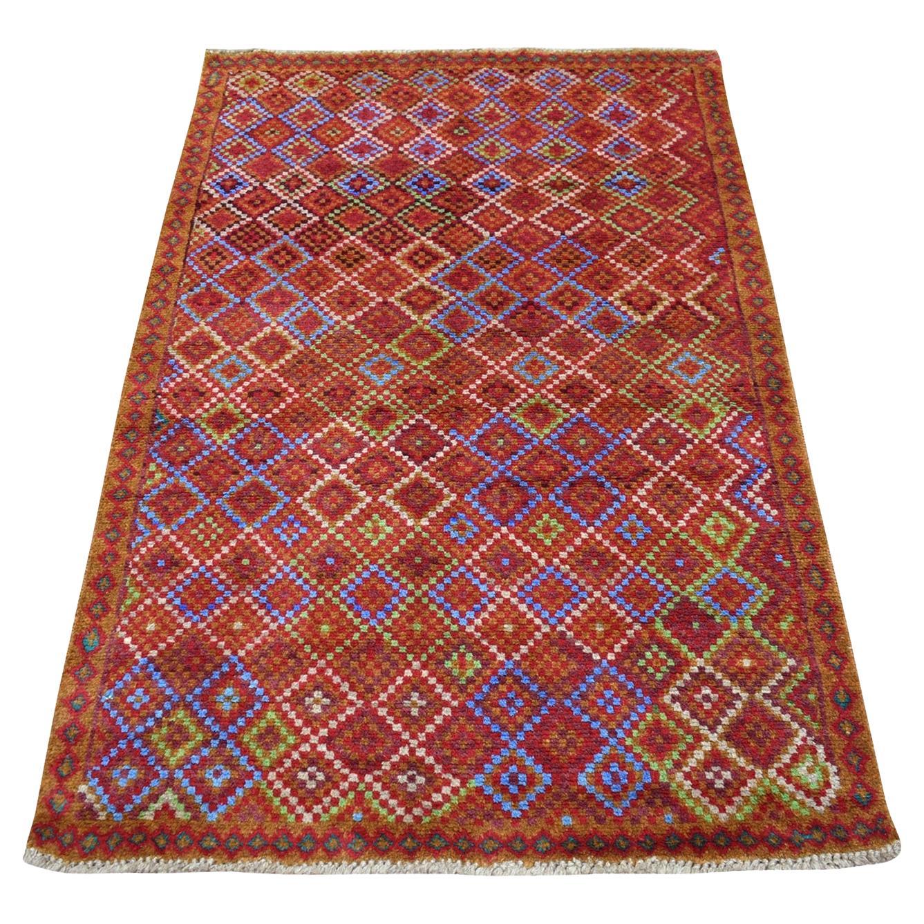 3
5"x5
Brown Tribal Design Colorful Afghan Baluch Hand Knotted Wool Rug