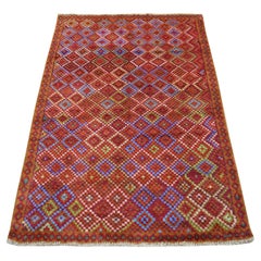 3
5"x5
 Brown Tribal Design Colorful Afghan Baluch Hand Knotted Wool Rug