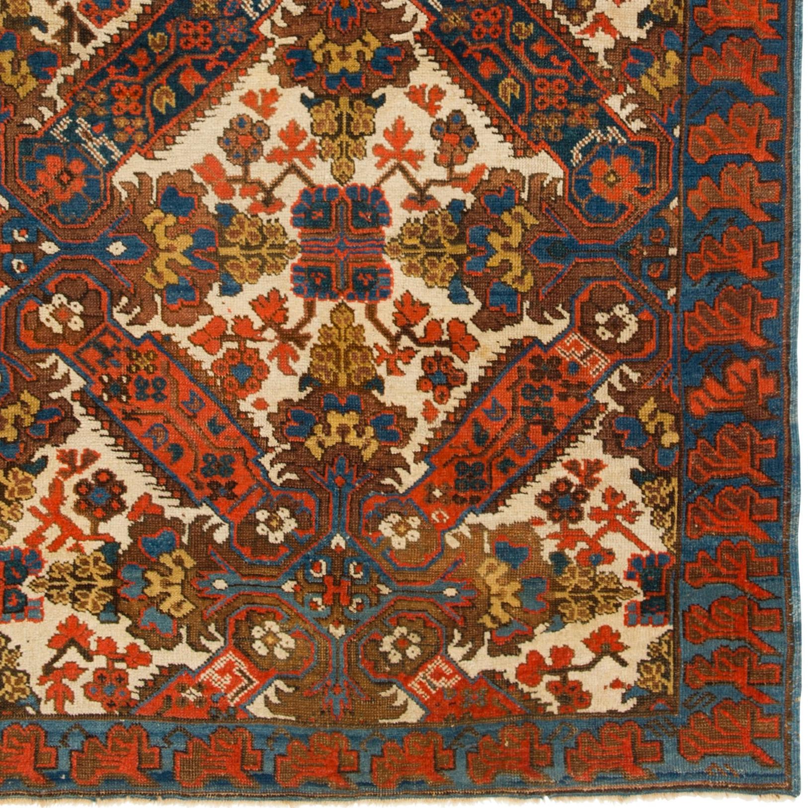 Hand-Knotted 3.5x5 ft Antique Caucasian Seichur Rug For Sale