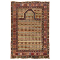 Antiker kaukasischer Shirvan-Gebetteppich mit 3,5x5 Fuß, seltener gelber Grundierung. CIRCA 1875