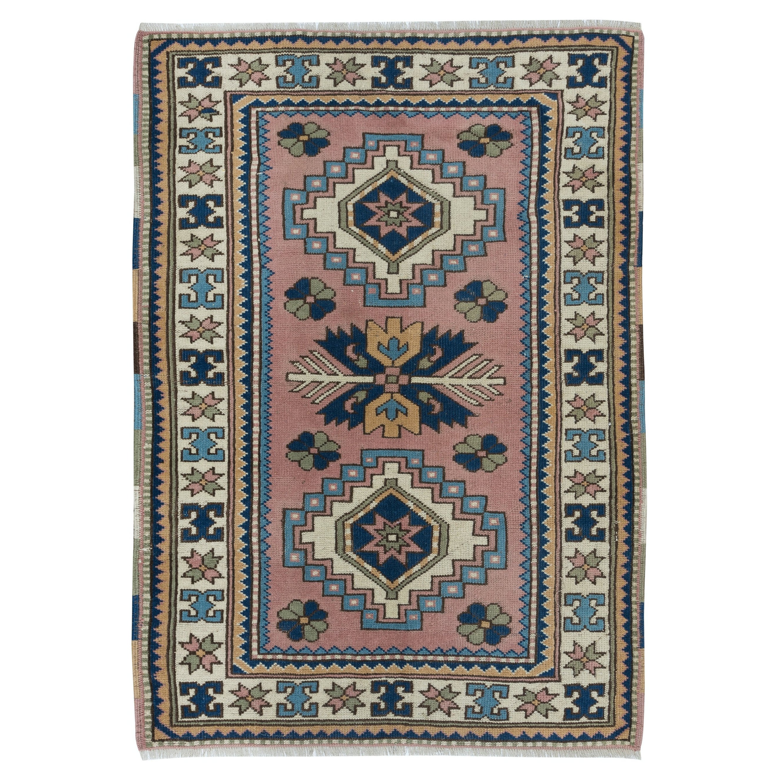 Tappeto moderno turco annodato a mano 3.5x5 Ft con disegno geometrico, 100% lana