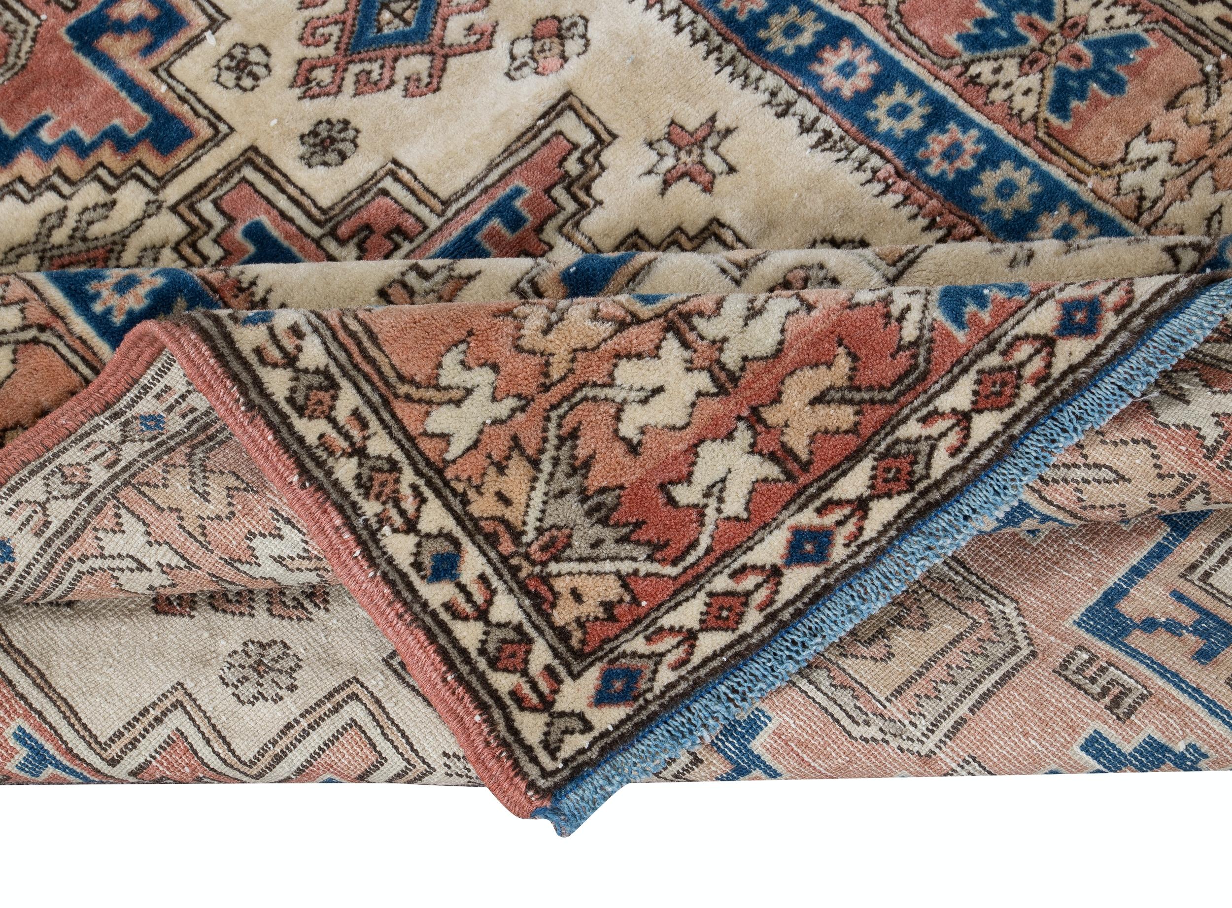 Caucasico 3.5x5 Ft Tappeto vintage Shirvan Leshgi, 100% lana, unico nel suo genere in vendita