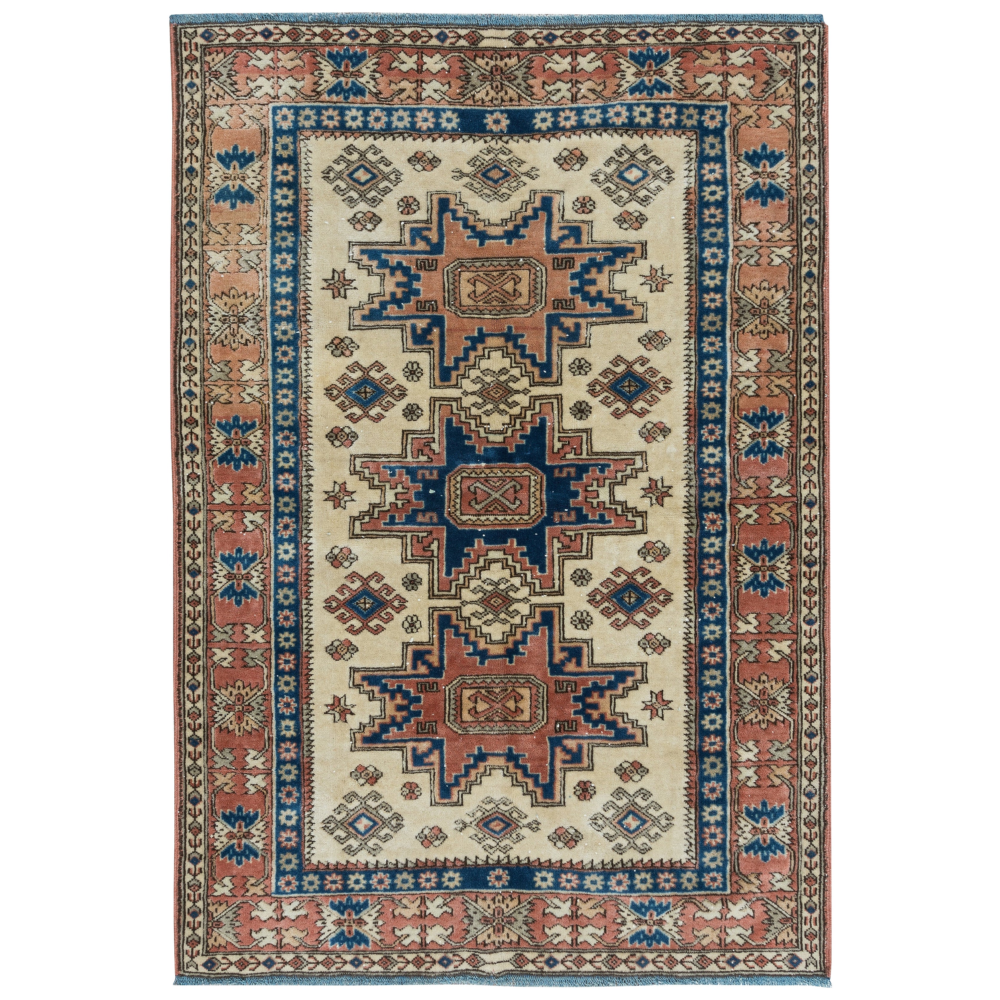3.5x5 Ft Tappeto vintage Shirvan Leshgi, 100% lana, unico nel suo genere in vendita