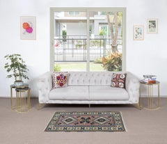 3.5x5 Ft Vintage Hand-Knotted Rug – Dusty Pink, Blue and Ivory Wool Accent Rug