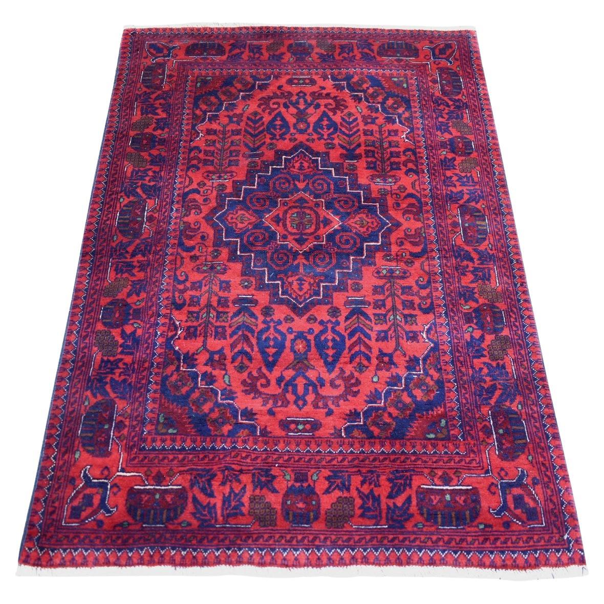 3
5 "x5
 Rouge Noué à la main Afghan Khamyab Design Géométrique Tapis en Pure Laine